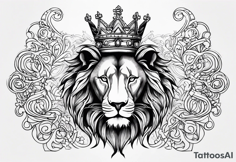Long Lion crown cross tattoo idea