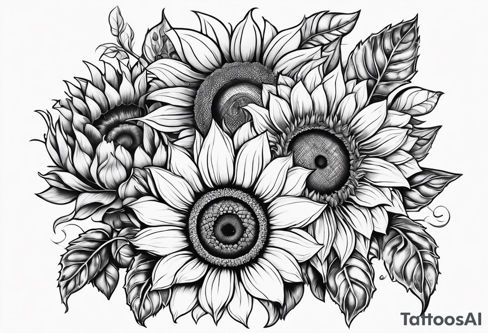 Candi bentar with sunflowers tattoo idea
