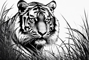 Tiger in the grass, staring ahead tattoo idea