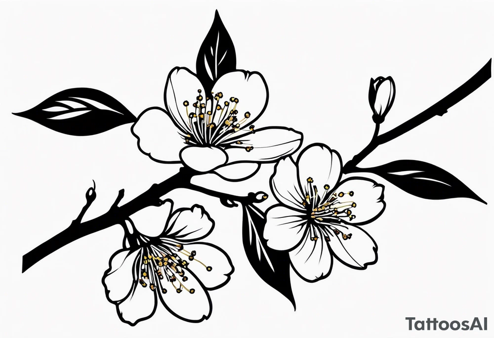 cherry blossom branch going from shoulder to wrist, wrap around bicep, make it LONG, at the end let it blossom and also let it blossom at the 2-3/7 part tattoo idea