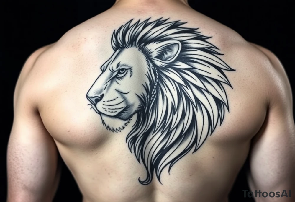 powerful lion full back tattoo idea