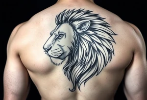 powerful lion full back tattoo idea