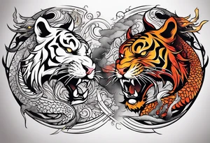 tiger vs dragon ying yang contrast tattoo idea