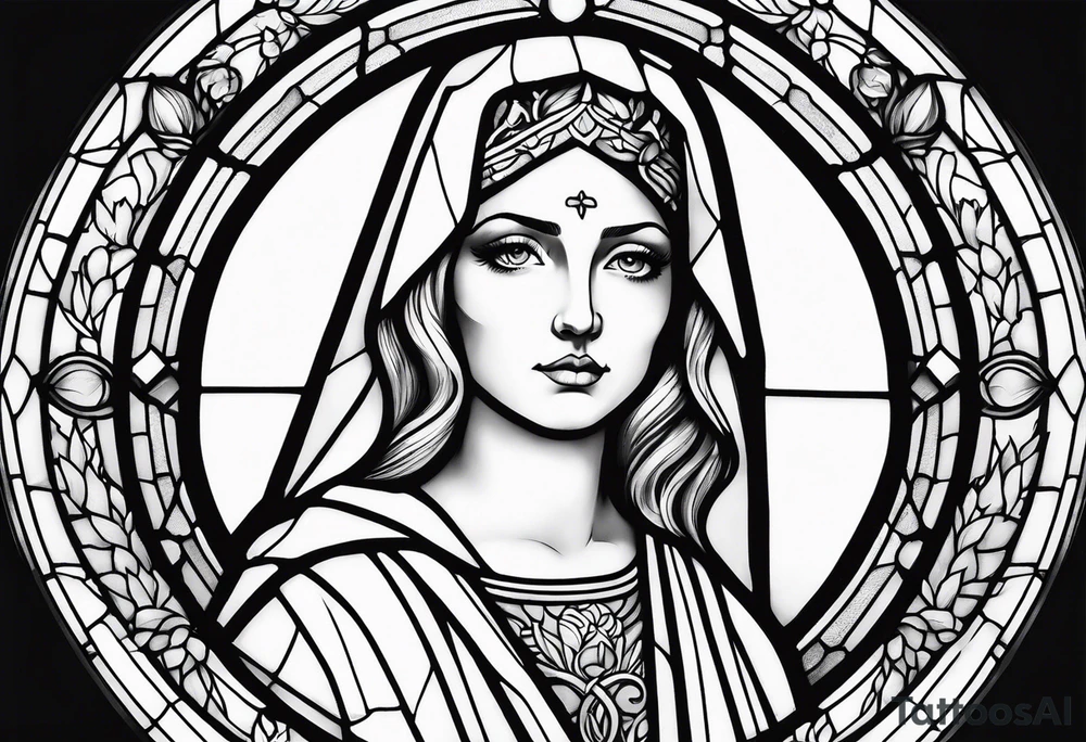 stained glass female saint tattoo idea