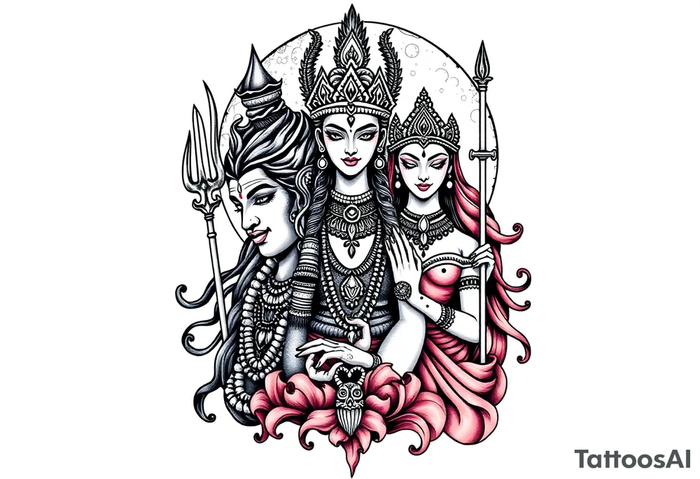 Lord Shiva, Godess Kali, Godess Lilith Together with the moon in the background tattoo idea