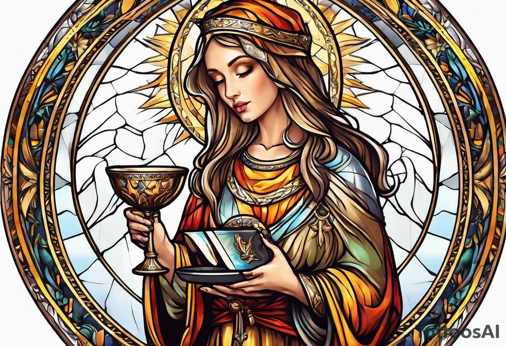 Female saint holding a chalice tattoo idea