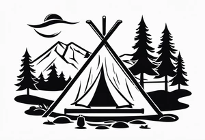 cross, campfire, golf , whiskey glass, cabin tattoo idea