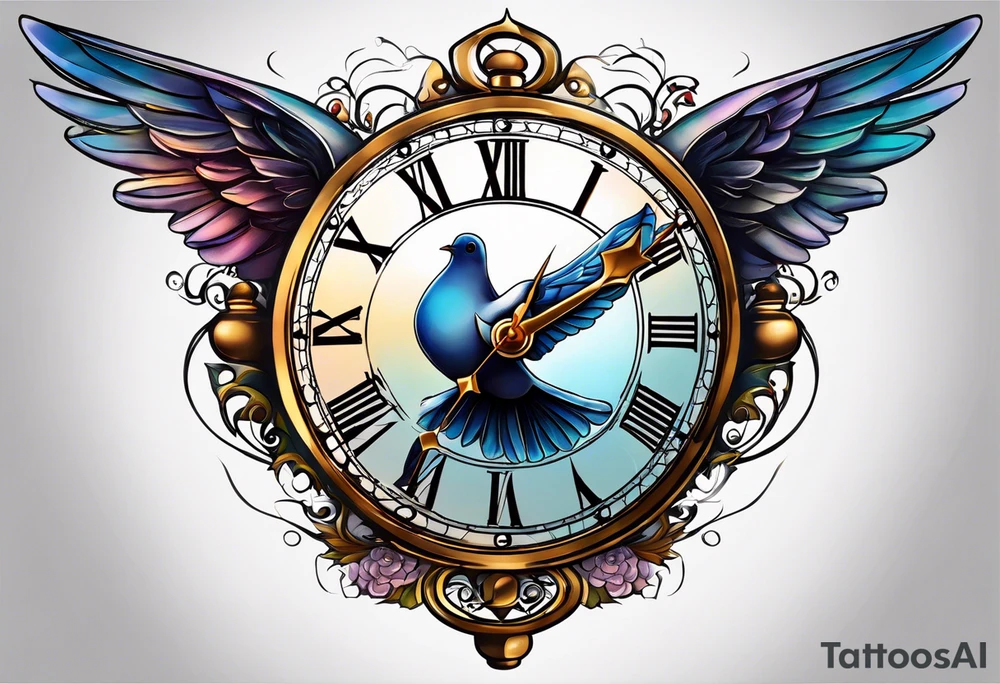 sunlight, dove, clock, tattoo idea