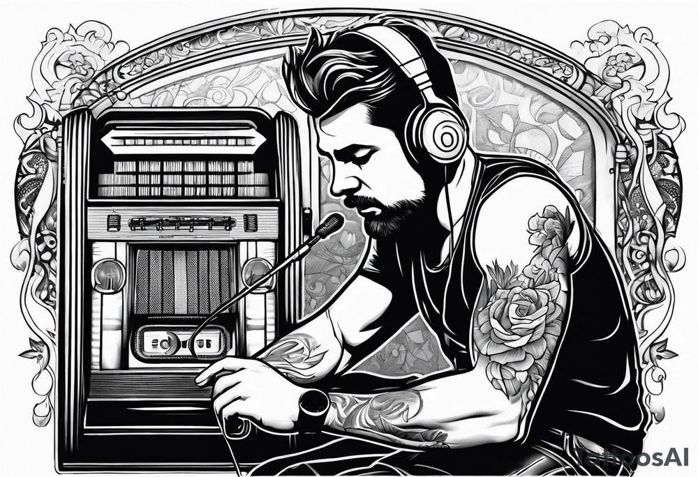man playing music jukebox tattoo idea
