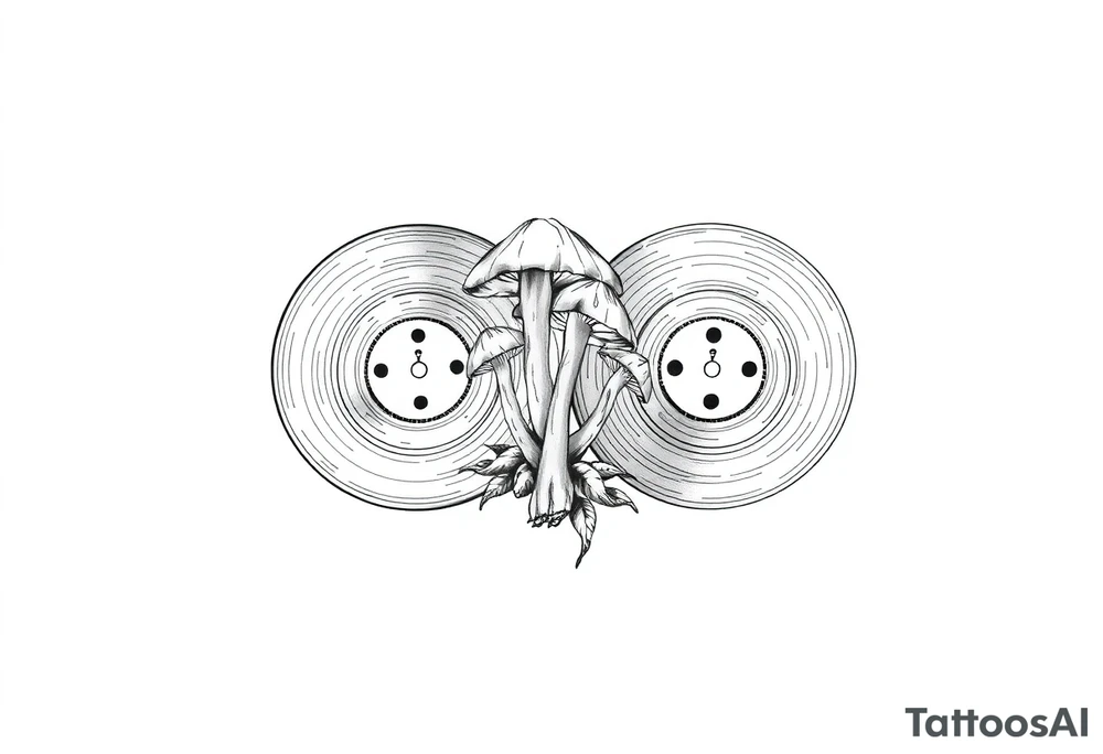 two vinyl records with mushrooms tattoo idea
