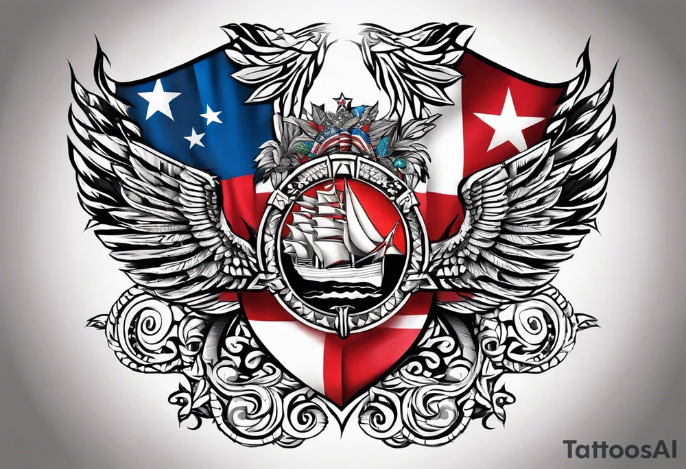 Tribal art holding the Puerto Rican, U.S.  Virgin Islands and Trinidad flags tattoo idea