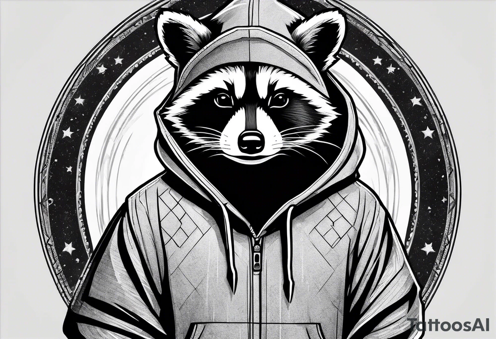raccoon wearing a Superman hoodie tattoo idea