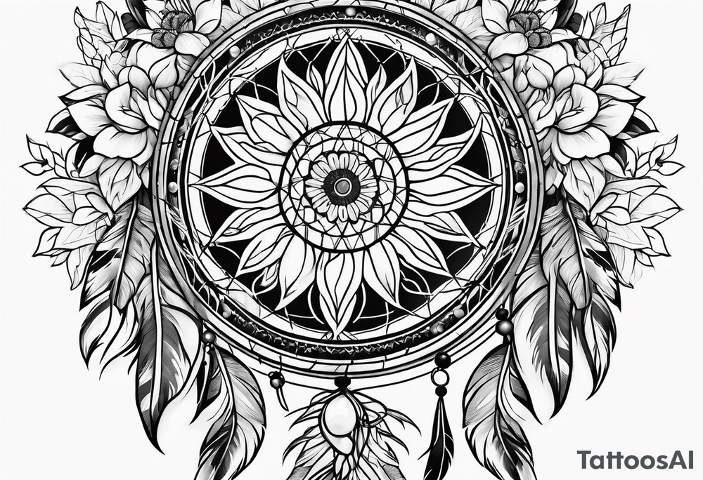 Dream catcher with flowers tattoo idea