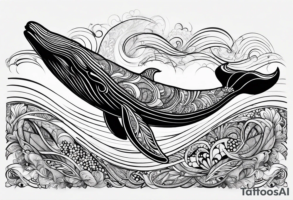 Hawaiian whale breaching paisley tattoo idea