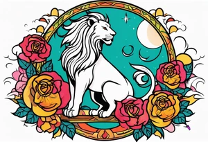 Lion phoenix rose moon tattoo idea