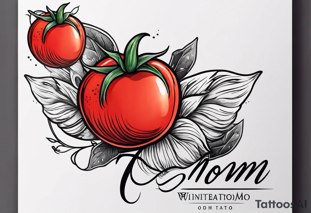 Red tomato with a mom banner around it tattoo idea
