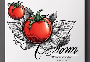 Red tomato with a mom banner around it tattoo idea