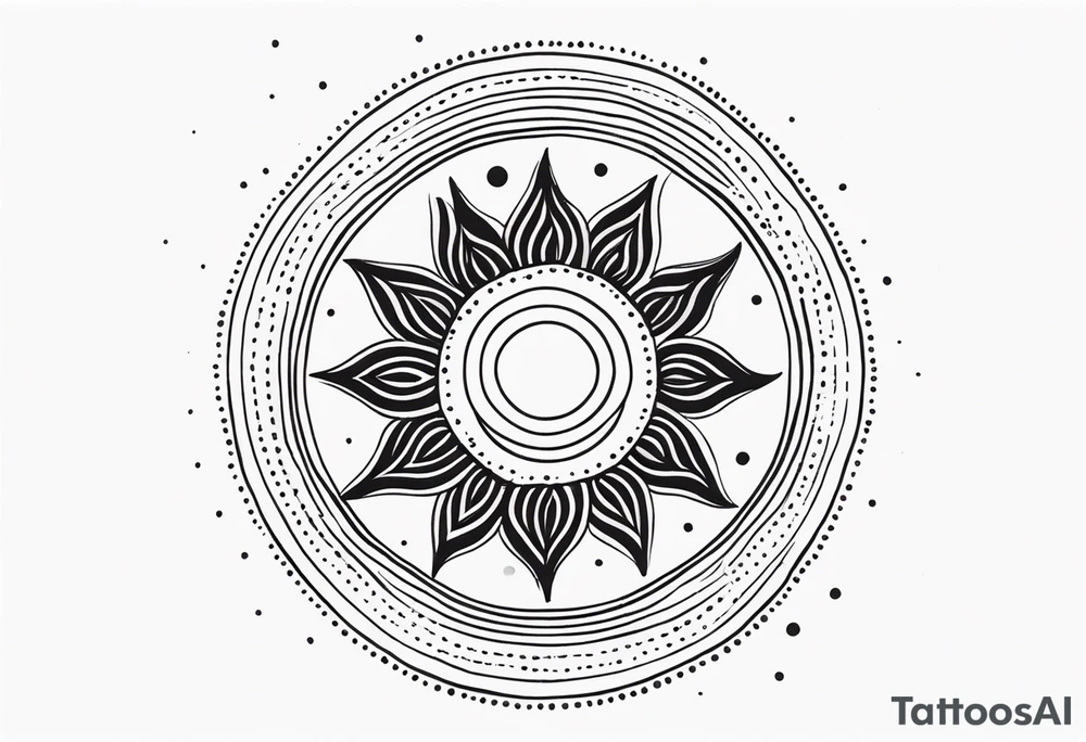 simplistic sun made of black dots tattoo idea