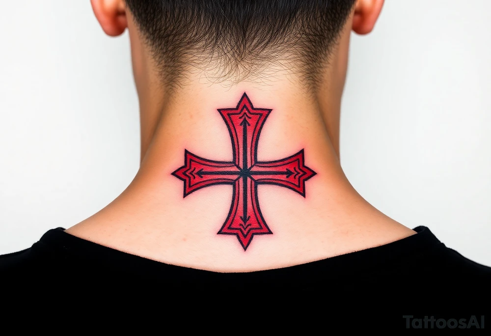A bold red and black Maltese cross tattoo idea
