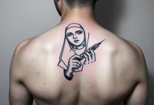 A bad nun junkie with a syringe tattoo idea