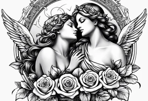 Angels and deamons realistic with roses doves to fit upper inner arm tattoo idea