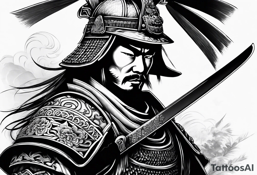 a samurai with his helmet tattoo idea