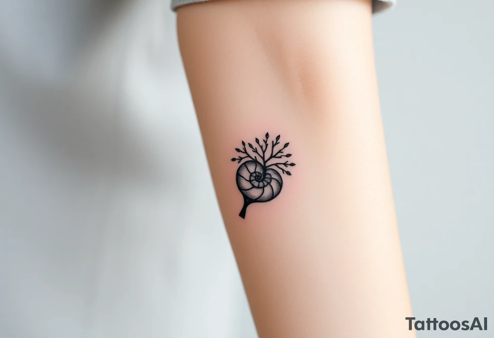 Fibonacci spiral shell inside of tree tattoo idea