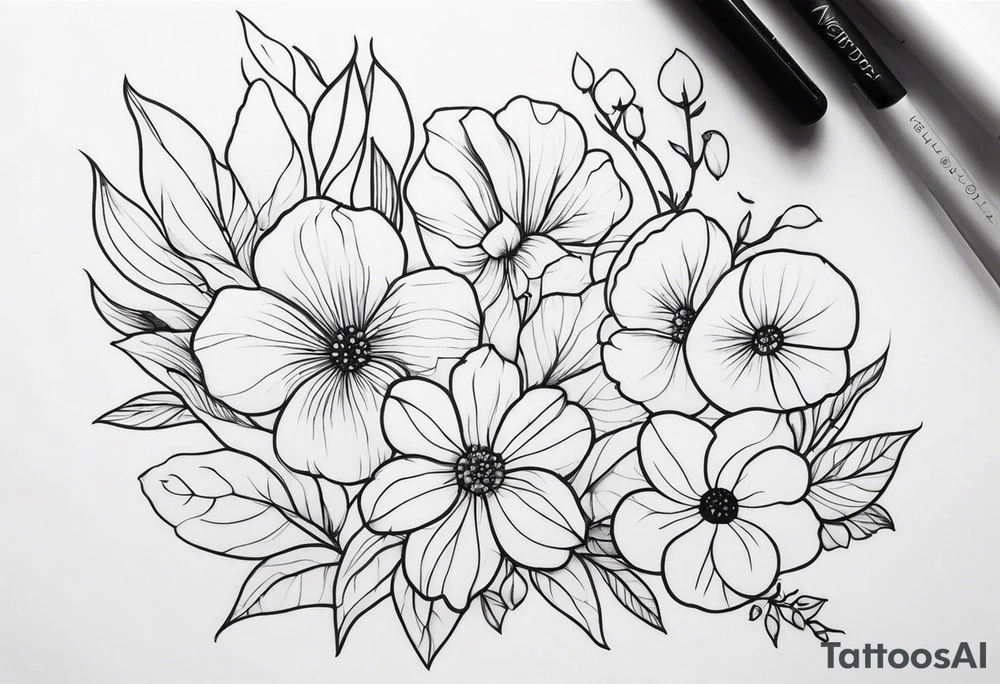 fine line  flowers tattoo idea