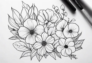 fine line  flowers tattoo idea