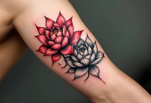 two lotus flowers intertwined (red and black) tattoo idea