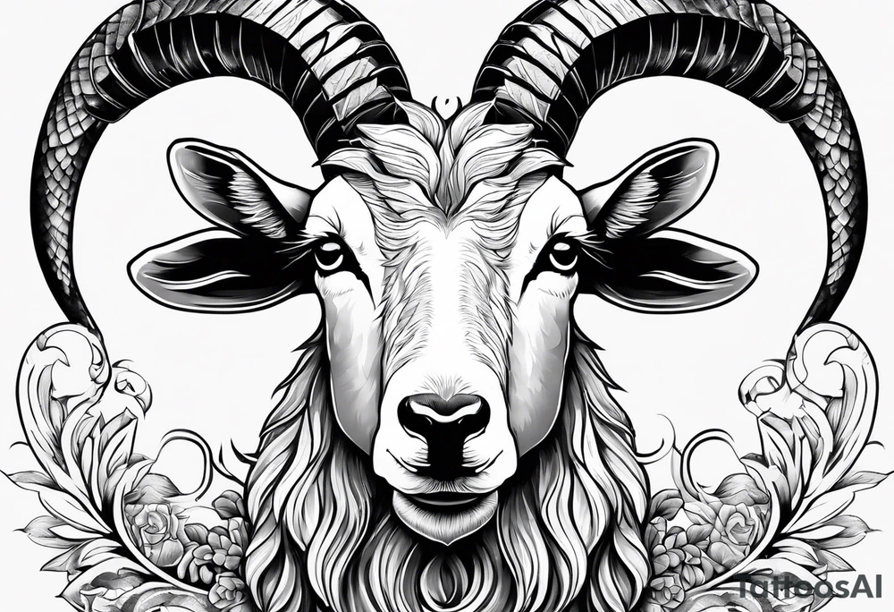 Image of a goat combined with a Snake tattoo idea