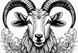 Image of a goat combined with a Snake tattoo idea