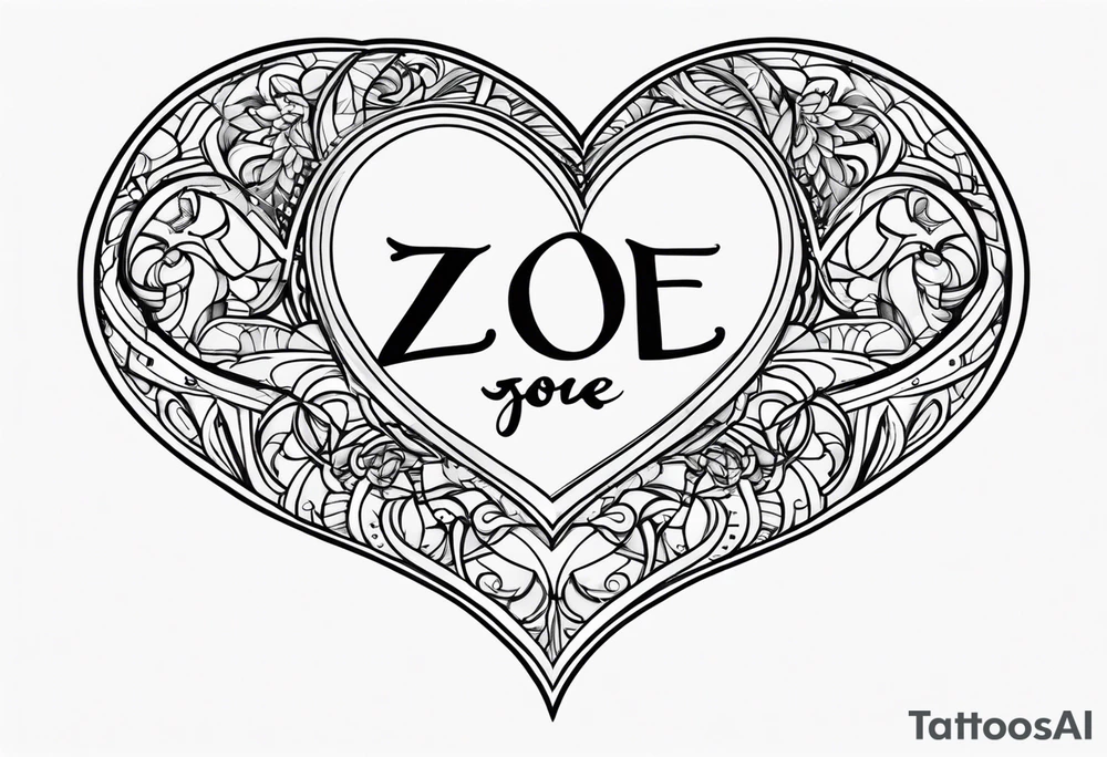 Zoe name written within a heart tattoo idea