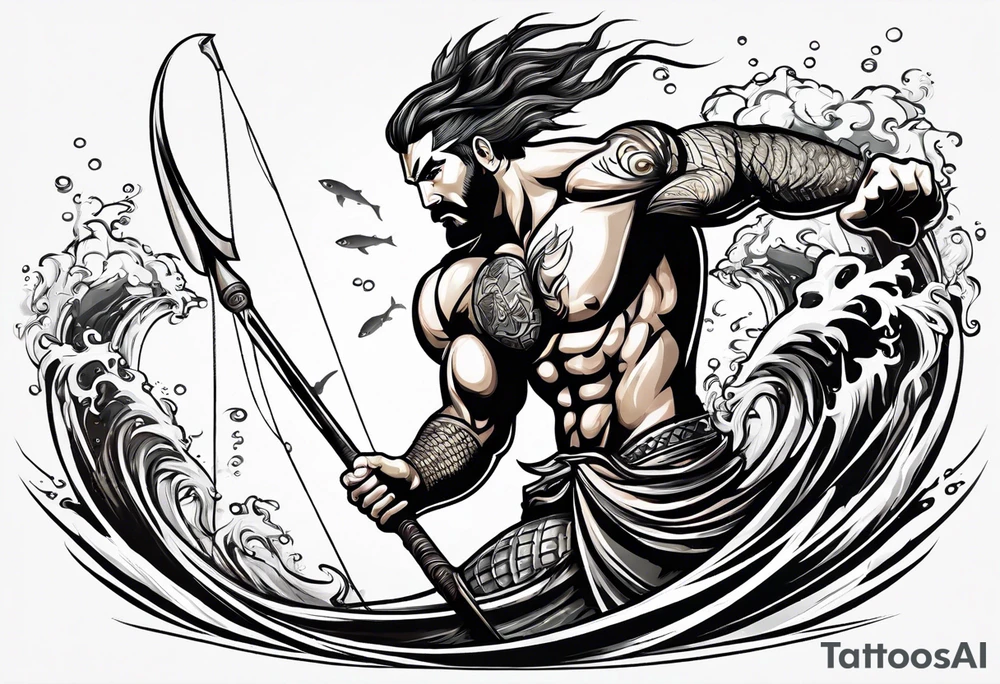 muscular
god 
posideon fighting a sport fish with a trident tattoo idea