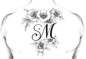 Floral arm sleeve with hidden letters S M tattoo idea