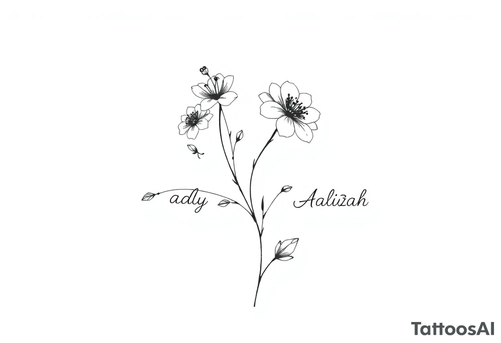 mother of 3 girls flowers names in stem Addy, Alizah, Aaliyah tattoo idea