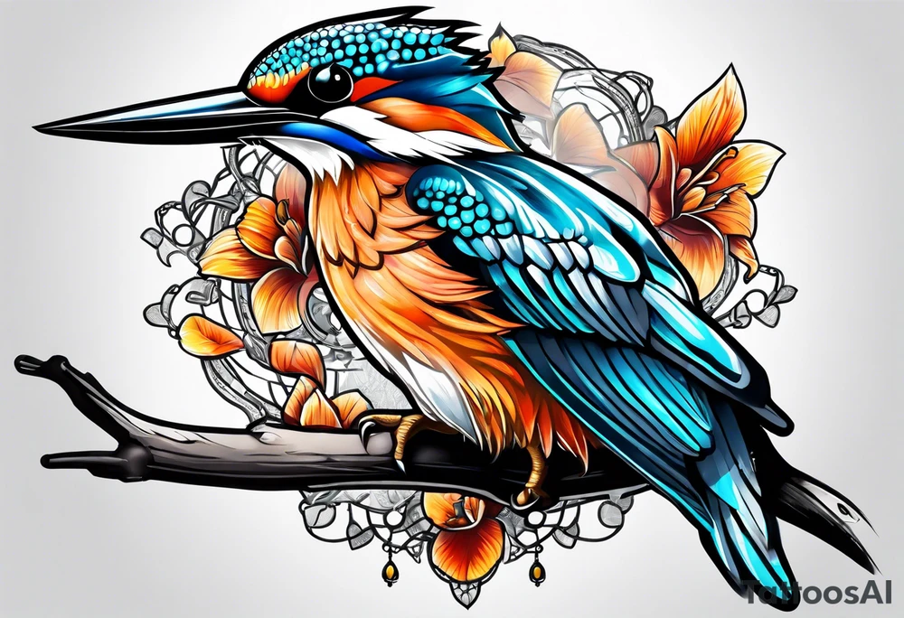 a kingfisher is trapped in a lot of chain tattoo idea