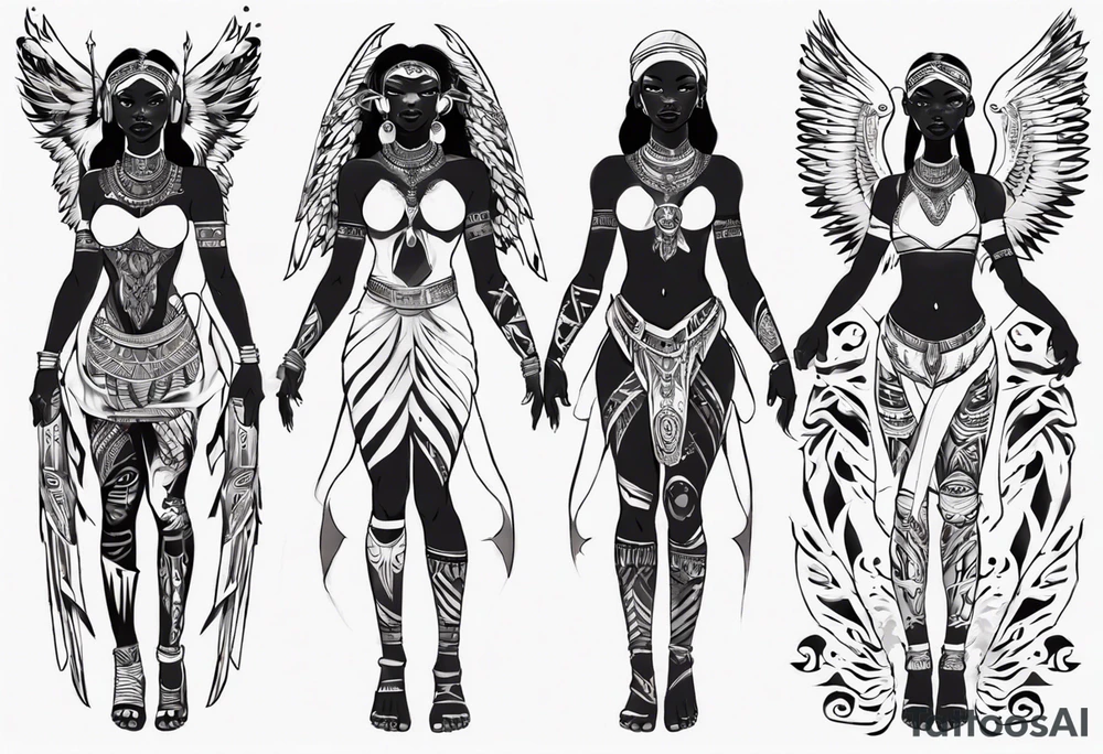 African female valkyre full body angelic
slim face tattoo idea