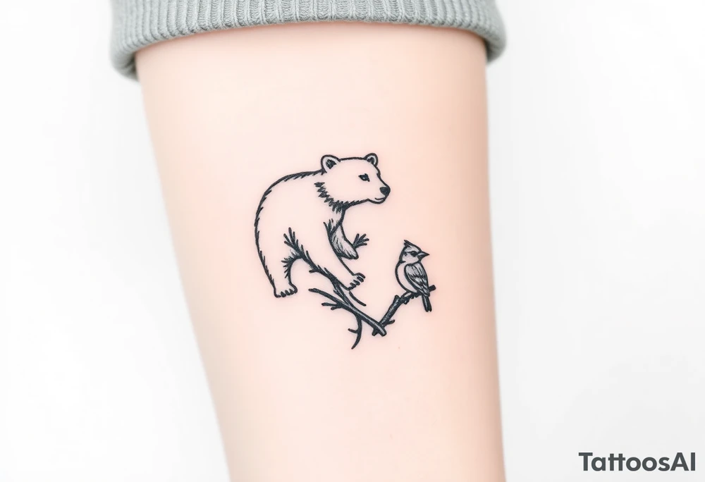 A bear, woodpecker and cardinal tattoo idea