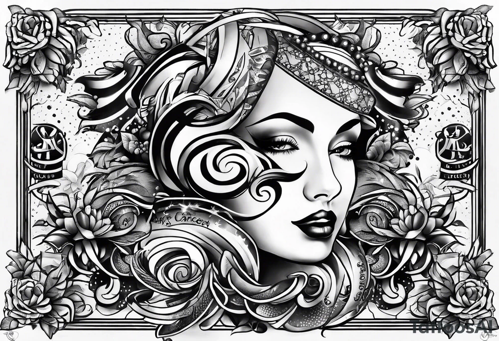 polka trash style tattoo that depicts hope and has lettering that says fuck cancer tattoo idea
