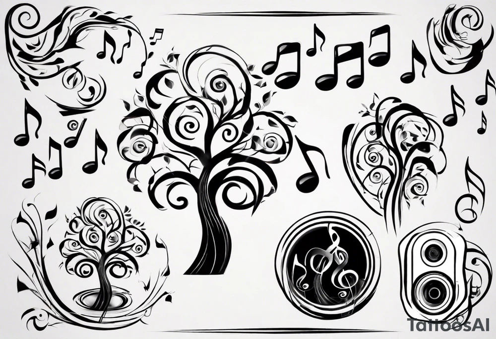 music speaker note tree stave notes tattoo idea