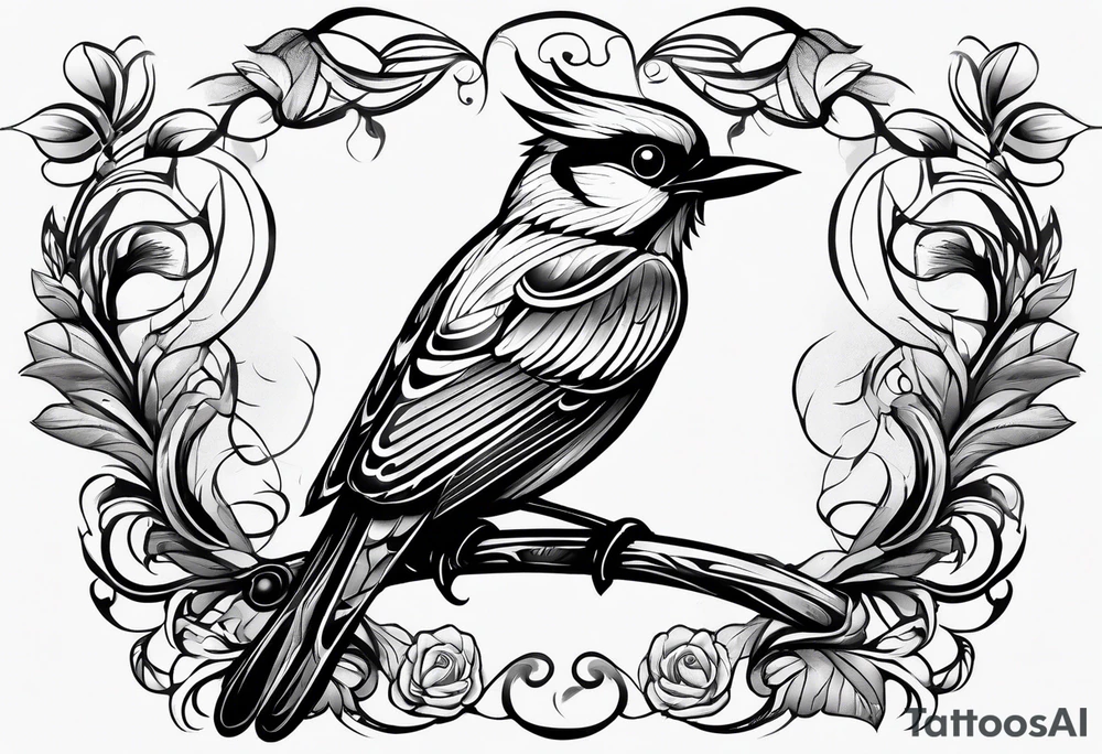 Bird powerfully looking while on a branch tattoo idea