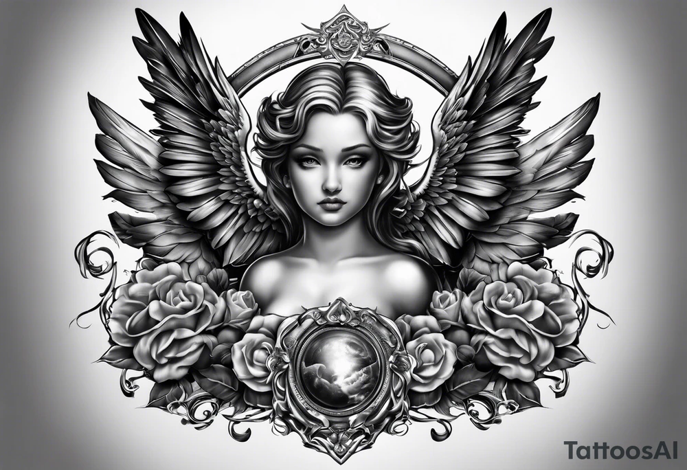 Good vs evil chest piece - realism with baby angels tattoo idea