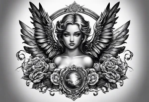 Good vs evil chest piece - realism with baby angels tattoo idea