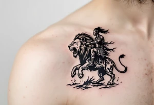 African tribal warrior riding on top of lion into battle tattoo idea