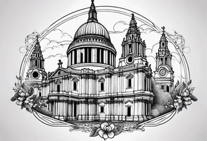 St. Paul tattoo with the interior of St. Paul’s cathedral in the back ground tattoo idea