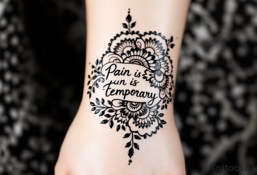 Indian style Henna tattoo for the inner wrist including words pain is temporary. Don’t show the wrist or arm tattoo idea