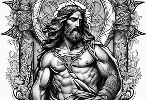 Jesus and man walking with cross tattoo idea