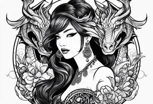 two dragons lady design tattoo idea