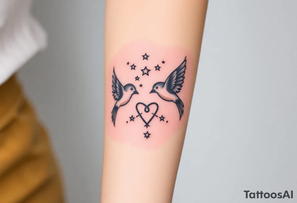 two birds, stars and infinity theme tattoo idea